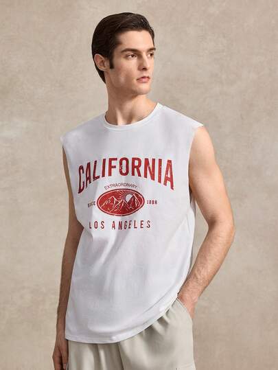 Courvante 白色标准尺寸男士字母图案印花平纹针织休闲无袖背心