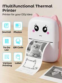 Teckwe Mini stampante, creatore di adesivi senza inchiostro, piccola stampante tascabile senza taglio, stampante termica portatile per foto, diari, note, memo, connessione all'app Timy Print per telefono con carta termica per decorazioni fai-da-te di Ognissanti, regalo di Natale, ritorno a scuola - Rosa - Visualizzare 2