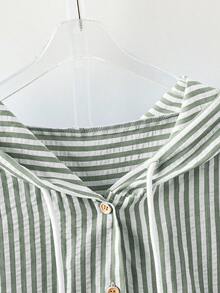GlowEve CURVE 大码女士优雅条纹衬衫裙，轻盈宽松连帽卫衣，适合夏季和秋季穿着。夏季女士衬衫，女士上衣和衬衫，女士工作衬衫。 - Fresh Green - 查看 3