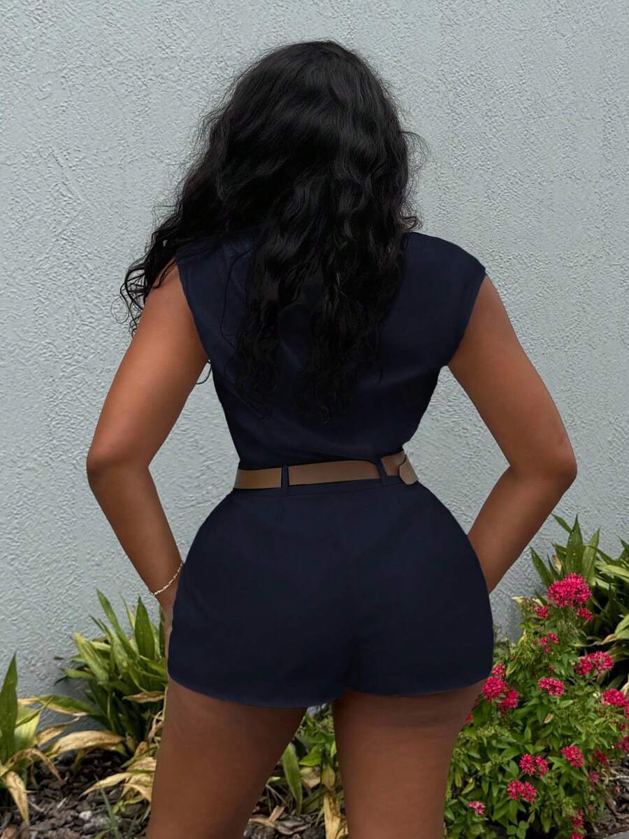 Alexandranx HIGH NECK SOLID POCKET JUMPSUIT WITH BELT - Navy Blue - View 1