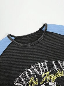 NEON BLANC Men's Casual Colorblock Letter Print T-Shirt, Spring/Autumn - BLUE AND BLACK - View 3