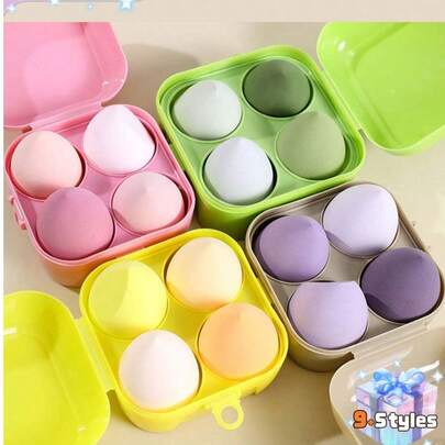 8个/4个化妆海绵套装，带彩色收纳盒，包含面部和卸妆海绵，超柔软、弹性十足，干湿两用，多种颜色可选，专业化妆工具，适合所有肤质。可用于化妆、家居装饰、梳妆台、旅行、卧室等场合。也可用于化妆配件、粉扑、美妆蛋、散粉扑、化妆海绵等。价格实惠，适合作为圣诞礼物、化妆品、化妆工具等。是馈赠佳品，尤其适合送给女性，是圣诞礼物的理想之选。也是旅行必备品。