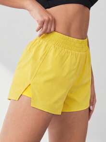 Easithlete 休闲百搭黄色夏季二合一舒适不透瑜伽短裤 - 黃色 - 查看 7