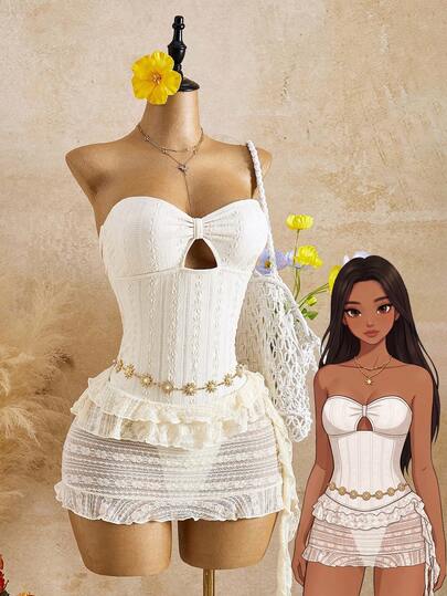 Bellisia 26SS 春夏度假沙滩优雅花卉蝴蝶结装饰半身裙套装，2 件套