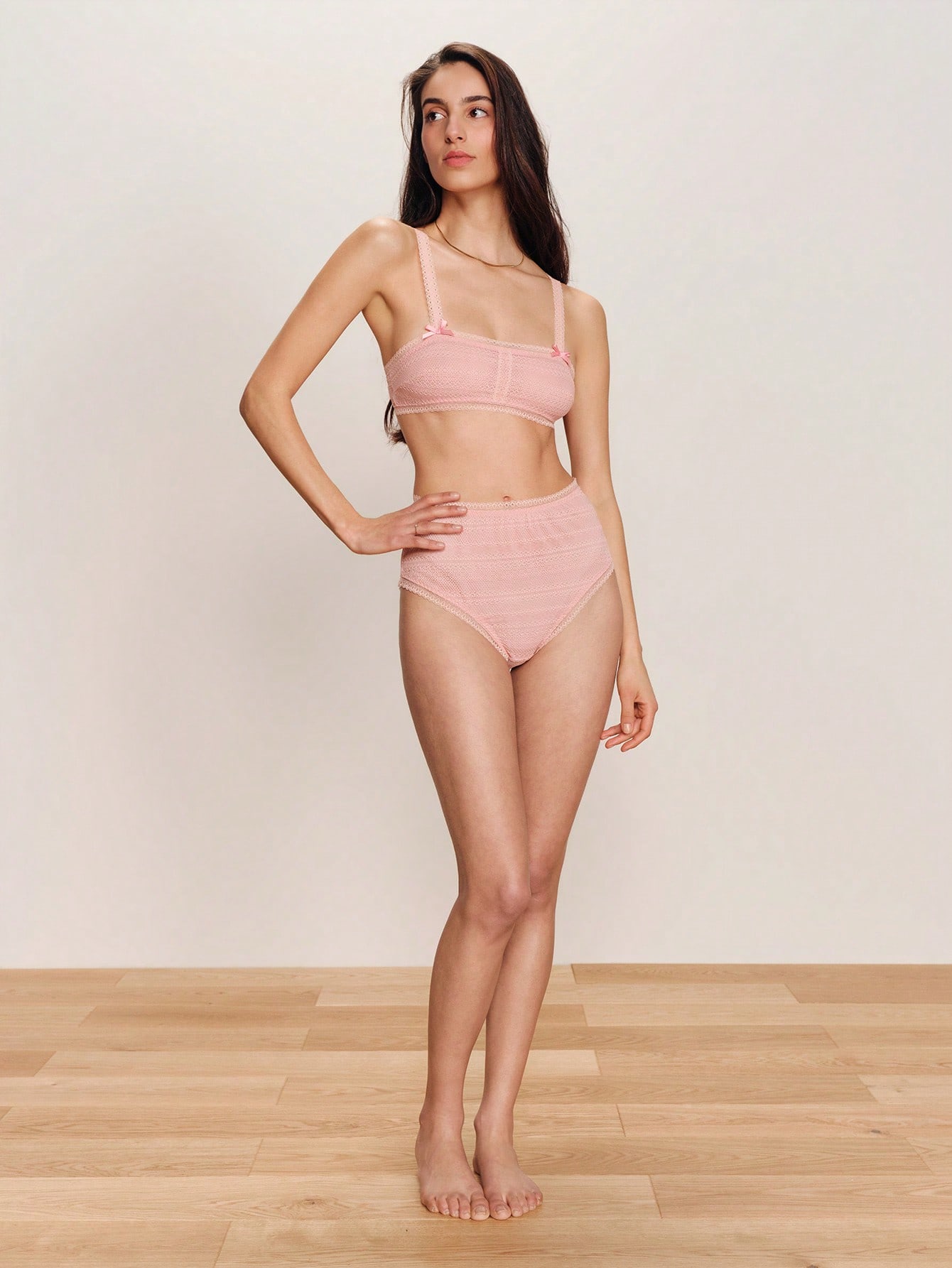 Pink Lace Lingerie Set With A Matching High Waisted Brief Cute And Chic Style Spring Summer French Style Parisian Style Cute Lingerie Set Lingerie For Women Sets Bralette