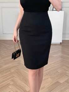 DAZY Women's Solid Color Bodycon Pencil Skirt - Black - View 5