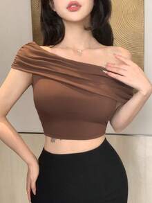 Top de tirantes finos y espalda descubierta de corte ceñido y corto en color marrón, adecuado para verano y primavera en estilo Y2K - Marrón 5 - Ver 9