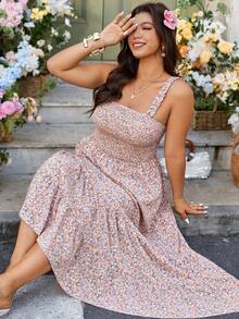 Breezaya Robe longue sans bretelles à volants et taille cintrée avec imprimé floral pour femmes grandes tailles. Convient pour les festivals de musique, les rassemblements de la fête des mères, les fêtes, les mariages, les vacances bohèmes, le port quotidien au Moyen-Orient, le printemps/été - Rose bonbon - Voir 6