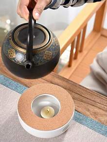 1 pieza Calentador de cerámica para tetera, Calentador de té con frutas y flores, Calentador de tetera (vela no incluida), Adecuado para reuniones, Ramadán, Fiestas - Blanco - Ver 4