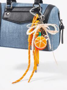 Viva Strut 1 Orange Ribbon Bow Pearl Bow Heart Pendant Hand Crochet Fruit Rope Pendant, Suitable For Vacation, Beach, Summer, Seaside - Orange - View 2