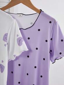 Genkimix Kids 2件装女童针织蝴蝶印花睡衣，夏季 - 紫色 - 查看 5