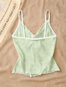 SHEIN LUNE 女士蝴蝶结荷叶边吊带背心，优雅修身 - 綠色 - 查看 2