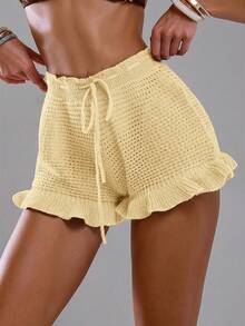 Swim Glamine Women's Solid Color Beach Cover-Up & Shorts Set - Light Yellow - View 6