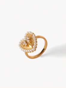 Opalesca Simple And Versatile Love Bow Ring,Premium/Elegant/Classy/Dailywear/Minimalist,Pearl/Crystal,For Mom/Women/Girl/Mother,Summer/Beach/Prom/Party/Holiday/Vacation,Engagement/Wedding/Promise,Bride,Heart/Floral,Fairycore/Mermaid Core - Gold - View 1