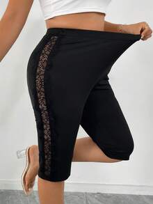 SHEIN Quần legging nữ cỡ lớn, kiểu dáng thường ngày, màu đen, viền ren, thích hợp cho mùa xuân sớm. - màu đen - Xem 6