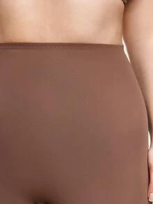 SHAPORA Plus Size Women High Waist Solid Color Shapewear Shorts - Brown - View 3