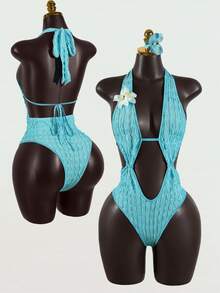 SaltGleam SaltGleam Bộ đồ liền thân hở lưng gợi cảm dành cho nữ, trang phục đi biển thời trang. - Màu xanh bạc hà - Xem 1