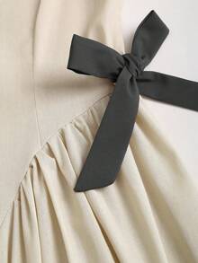 Sweetra Women's Apricot French Style Elegant Bowknot Tie Long Dress, Comfortable & Versatile For Spring/Summer - Apricot - View 4