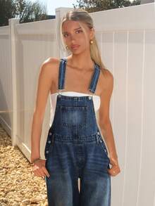 Sydney Algeri Quần yếm denim rộng rãi, giặt thường ngày dành cho nữ - Giặt tối - Xem 3