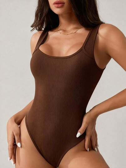 Dewbera 1 st dam mörk kaffefärgad sömlös stickad jumpsuit, figurnära sexig bantningsjumpsuit, sömlös bekväm stretchig yoga, golf, löpning, cykling, fitness, utomhus casual sporter tight ärmlös jumpsuit