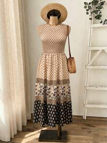 Rusticease 印花优雅休闲长连衣裙，适合春夏穿着 - 彩色 - 查看 4