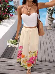 Vivid Eden 女士碎花开衩休闲度假裙 - 杏色 - 查看 1