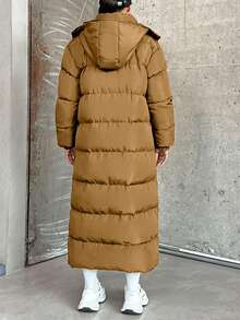EURMUSE Hooded Keeping Warm Long Padded Coat - Camel - View 2