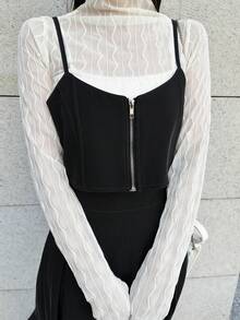 女士宽松吊带背心和A字裙两件套家居服套装 - 黑色 - 查看 4