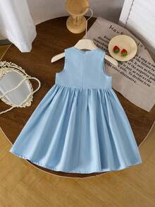 SHEIN Elladie kids 女童休闲时尚百搭无袖褶皱连衣裙 - 藍色 - 查看 2