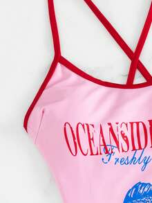 Swim Mod 女士复古鱼纹连体泳衣，可爱粉色单件泳衣 - 粉色 - 查看 4