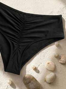 Swim SXY 2026新款性感加大码纯色高腰白色比基尼泳裤，适合夏季海滩度假 - 黑色 - 查看 5