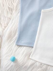 SHEIN Elladie kids 女童无袖纯色罗纹简约夏季背心 - 彩色 - 查看 3