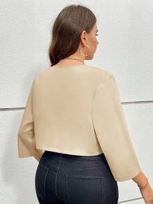 SHEIN Essnce 大码女装秋季镂空服装感恩节女装商务休闲女装秋季女装秋冬新款时尚优雅通勤办公室工作纯色红色七分袖短款西装外套 - 杏色 - 查看 2