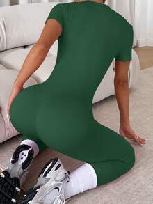 Easithlete Easithlete 女士拉链运动连体裤 - 墨綠色 - 查看 6