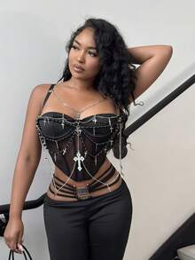 Alexandranx Áo tank top và áo hai dây nữ chủ đề Halloween - Bạc - Xem 5