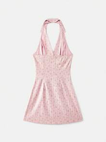 lacRébo Pink Vintage Mini Dress With Lapel Collar And Open Back Spring Summer Vacation French Style Parisian Style Office Outfits Vintage Dress - Pink - View 7
