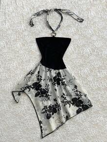 Elamini Đầm nữ mùa hè cổ yếm buộc dây, thanh lịch, quyến rũ và gợi cảm. - màu đen - Xem 2