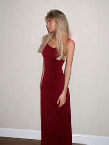 Sydney Algeri 女士优雅宴会亮片吊带露背美人鱼礼服，圣诞派对 - 紅色 - 查看 6