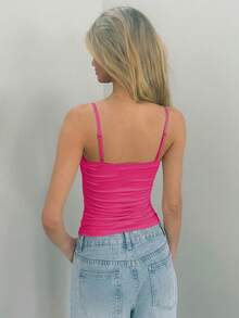 Sydney Algeri Contrast Lace Ruched Cami Top - Hot Pink - View 2