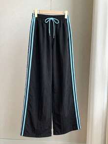 Comfortcana Contrast Side Stripe Elastic Waist Casual Loose Plus Size Sweatpants - Navy Blue - View 4