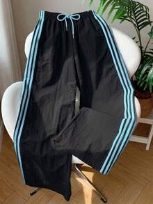 Comfortcana Contrast Side Stripe Elastic Waist Casual Loose Plus Size Sweatpants - Navy Blue - View 7