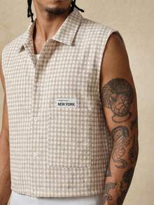 ROMWE MEN Street Life Men's Plaid Sleeveless Vest, Collegiate Style - Apricot - View 6
