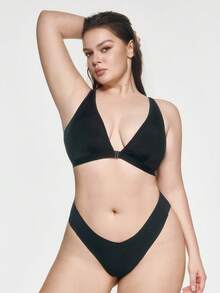 SHAPORA 1pc Black Plus Size Wireless Front-Closure Triangle Cup Bra, Lift And Support For Large Bust - Black - View 4