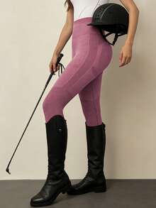 With My Calm Women's High Waist Seamless Leggings, Equestrian Wear - Burgundy - View 1