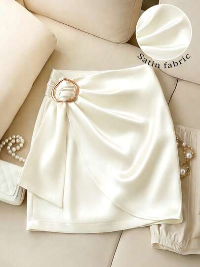 GlowEve Women's Elegant Commuter Metal Decor Wrap Skirt, Summer