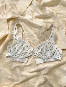 CottageSlumber Women's Ditsy Floral Butterfly Decor Underwire Bra Floral Bra Cute Bra  Cozy And Elegant Details - Multicolor - View 4