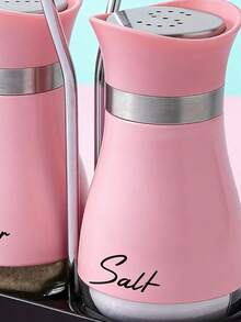 2pcs Pink Seasoning Shakers With Storage Rack, 8*4.5cm, Airtight Moisture-Proof Bottles For Salt, Pepper & Fine Grained Spices, Practical Kitchen Condiment Dispenser For Home Cooking & BBQ - Pink - View 6