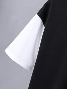 Vacaura Conjunto de sudadera con capucha y pantalones cortos minimalista de contraste de color para adolescentes, adecuado para el uso diario y el deporte - Negro - Ver 6