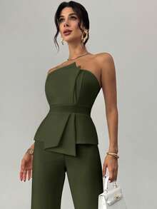 Firerie Summer Army Green Elegant Party Asymmetrical Strapless High-Waisted Jumpsuit,Refined Minimalist Chic For Weddings,Festivals & Dates - Army Green - View 7