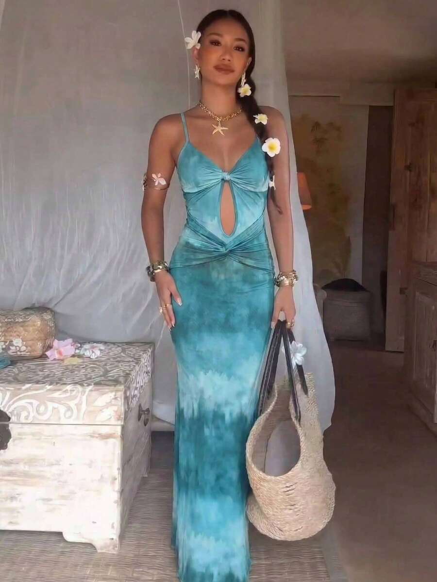 Aloruh 女士夏季印花镂空露背连衣裙，夏季度假连衣裙，沙滩连衣裙，波西米亚热带度假风连衣裙